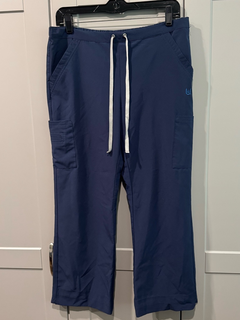 Urbane Petite Navy Drawstring Cargo Scrub Pants with White Cord